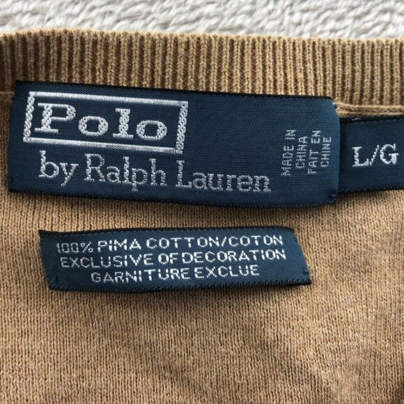 Polo Ralph Lauren Mens Sweater Large V-Neck Pullover Long Sleeve Brown Cotton - Picture 3 of 14